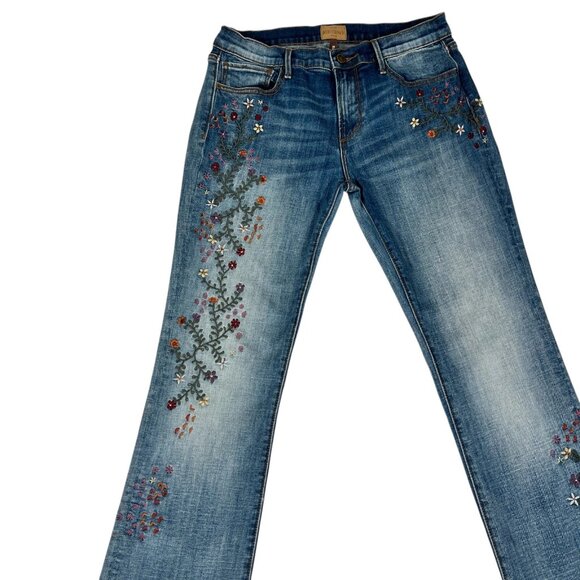 Driftwood Kelly Womens Blue Classic Fit Floral Embroidered Flare Jeans Size 29 - Picture 5 of 16